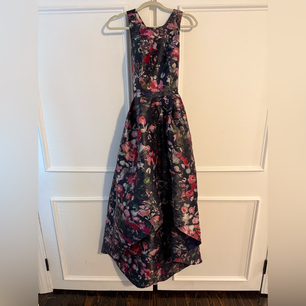 Monique Lhuillier Black and Pink High-Low A-Line Dress